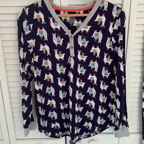 Cuddl Duds Henley Pajama 2 Piece Set Llama Gifts Womens M Joggers Pockets Purple - Picture 4 of 13